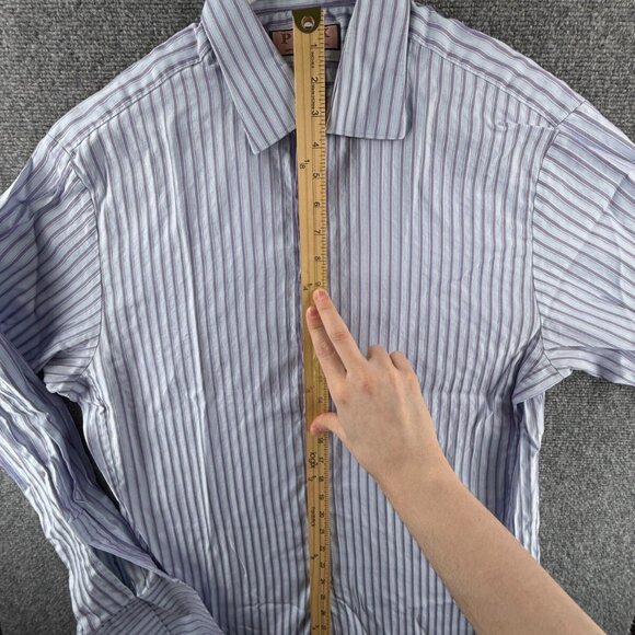 Thomas Pink Long Sleeve Button Up Shirt Cotton Slim Fit 17 French Cuff Striped - Picture 3 of 15